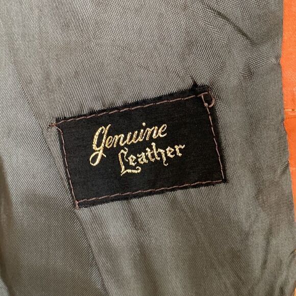 Vintage 1970s Camel Brown Leather Jacket Pointed Collar Men’s size 44 - Picture 12 of 13